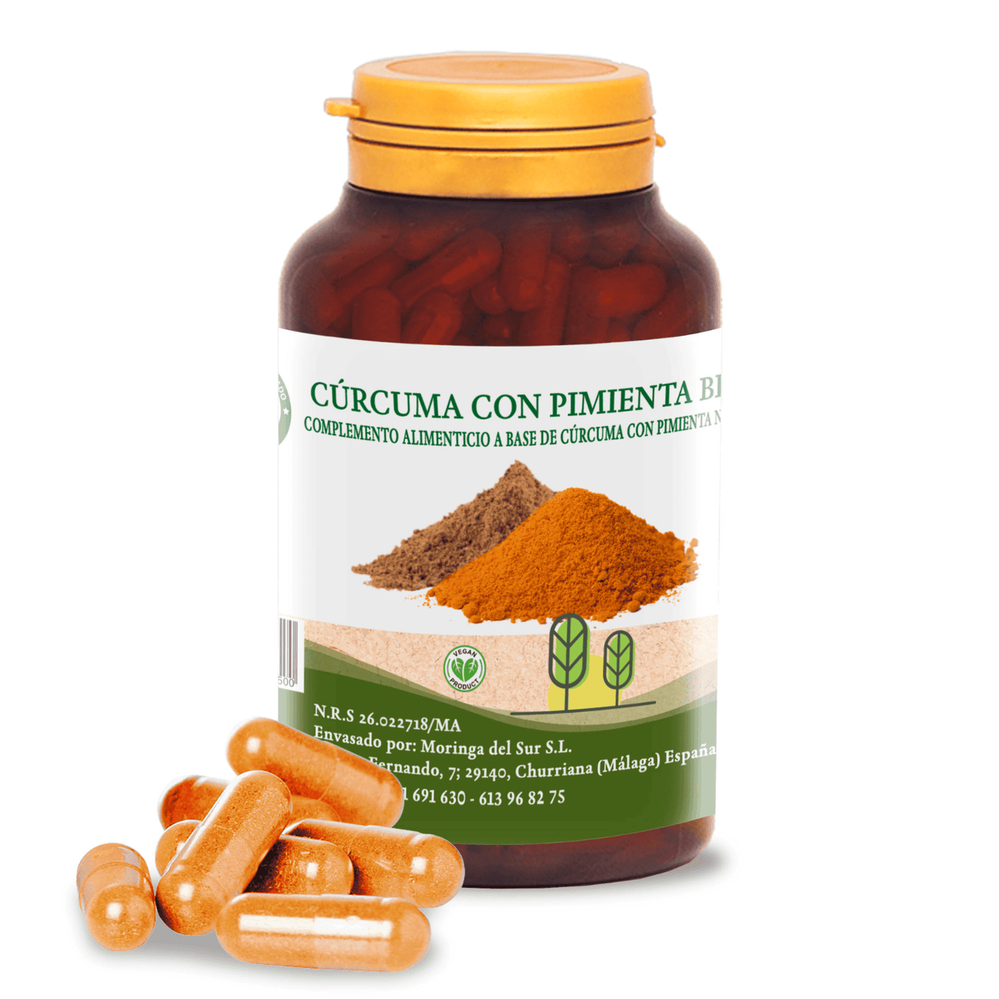 Cúrcuma con pimienta negra orgánica BeNatury 180 cápsulas antiinflamatorio
